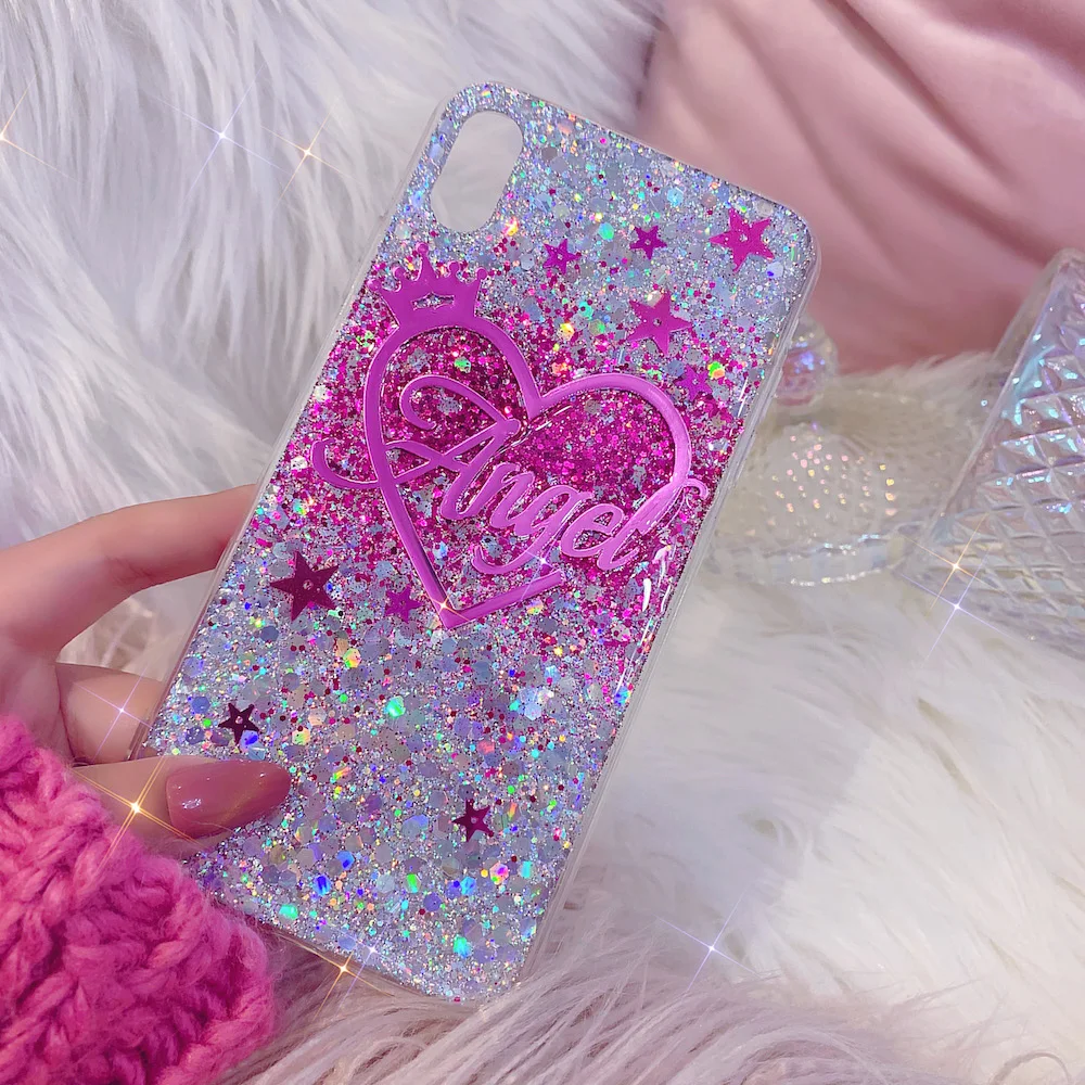 Luxury Customize Name Letter Glitter Star Heart Crown Soft Phone Case For iPhone 7 7plus 8 8Plus 11 12 Mini Pro X XR XS Max iphone 7 waterproof case