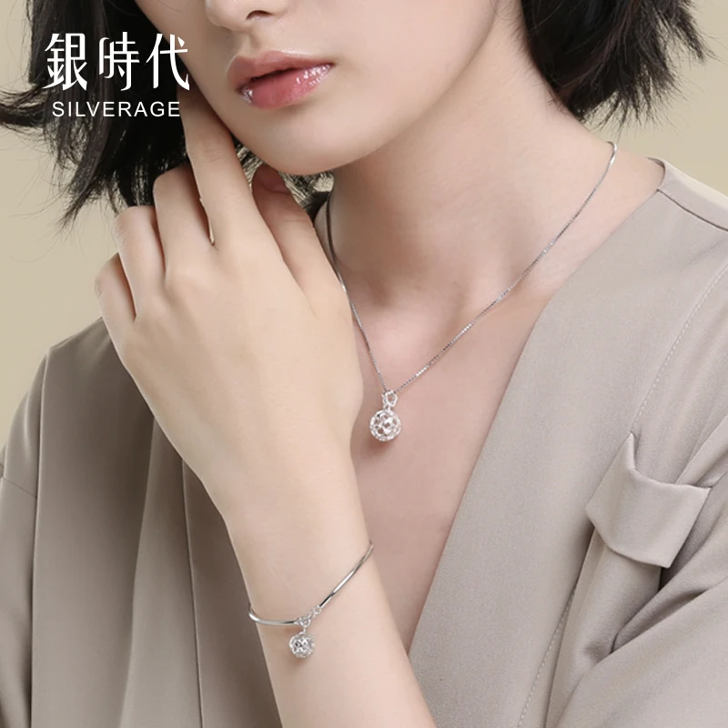 Женское серебряное ожерелье с двойным цветком SA SILVERAGE колье и серьги из