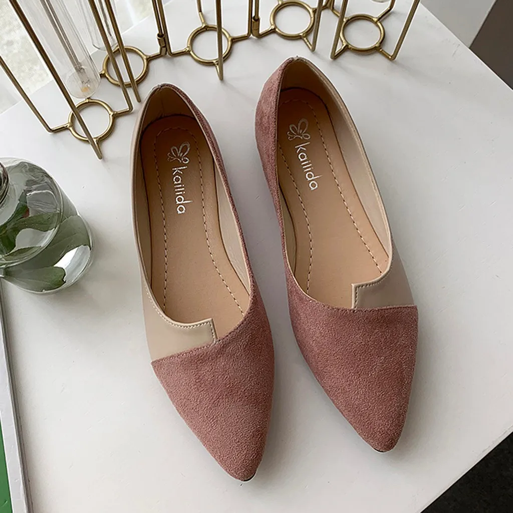

2020 Spring and Autumn New Fashion Wild Pointed Pointed Flat Shoes Shallow Mouth Frosted Tricolor Four Seasons Ladies Flat Shoes