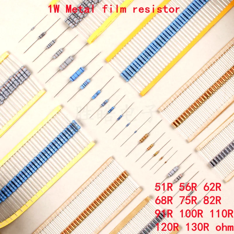 

20pcs 1W Metal film resistor 1% 51R 56R 62R 68R 75R 82R 91R 100R 110R 120R 130R 51 56 62 68 75 82 91 100 110 120 130 ohm