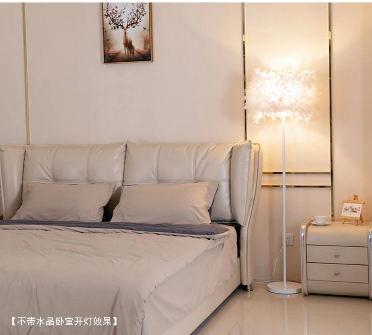 

Crystal Feather White Vertical Floor Lamp A Living Room Study Bedroom Bedside Desk Lamp Cosmetology Main Sowing Use Light Lamp