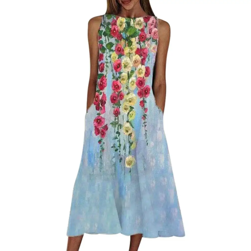 

Женское летнее платье с принтом, сексуальное пляжное платье с лямкой на шее, без рукавов, элегантный сарафан, 2021