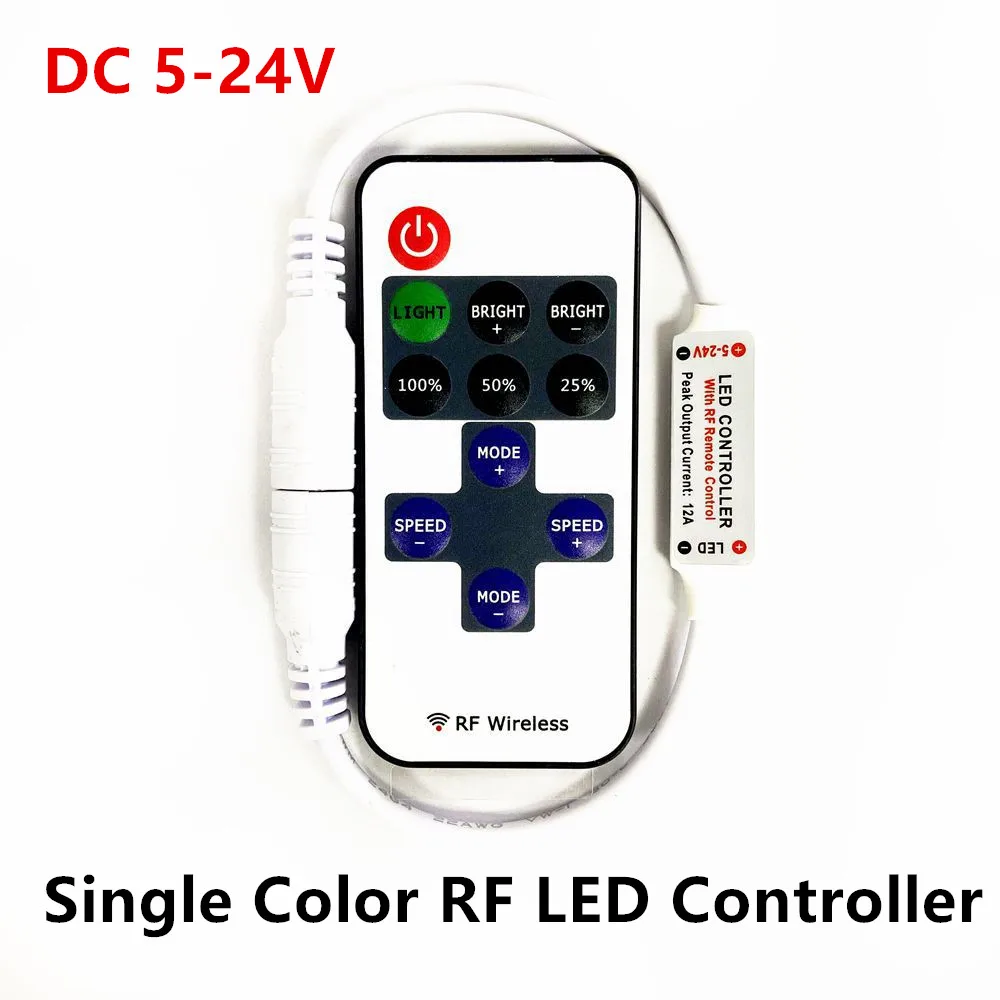 DC 5-24V Mini RF Wireless LED Remote Controller 12A Led Dimmer Driver For SMD 5050/3528/5730/3014 Single Color LED Strip Lights