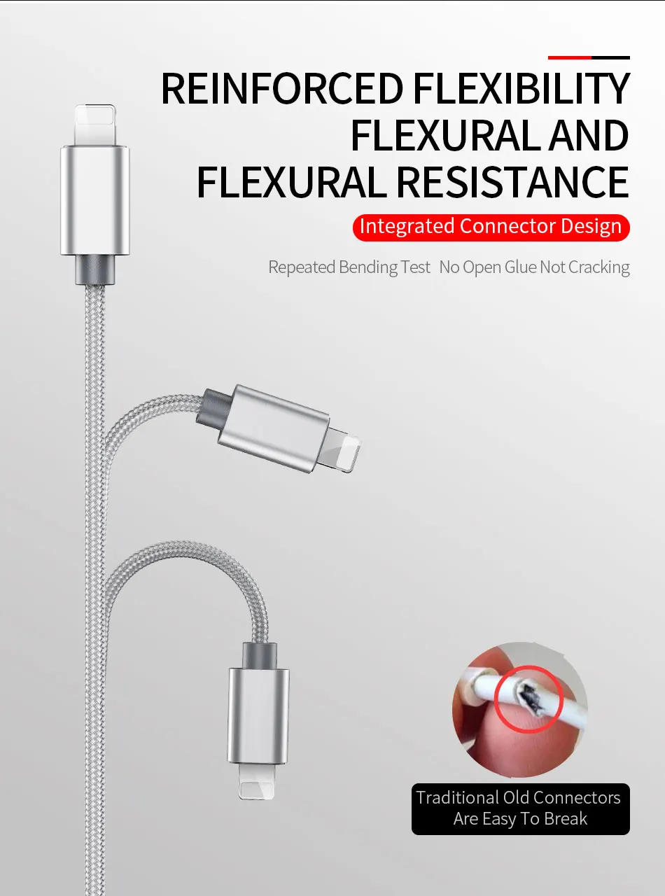 USB кабель для iPhone Xs Max 8 7 6 Plus ROCK нейлоновый кабель передачи данных для быстрой зарядки для освещения кабель для iPhone 5S 5 USB шнур зарядного устройства