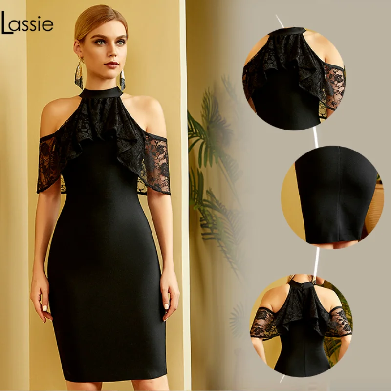

Lassie sexy black dress lace strapless dress bandage short skirt rtf elegant star with the same paragraph party women's formal