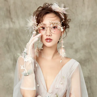 

freeship alloy metal deer flower fairy/dream/studio/rhinestone flower beading tassels photo shooting glasses/cosplay eyewear
