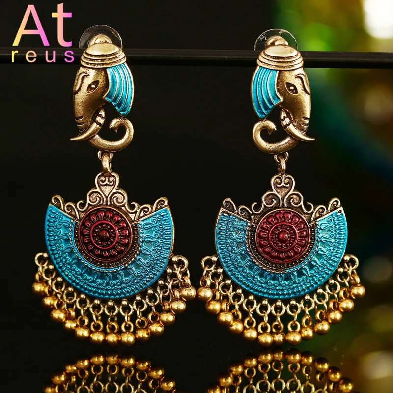 Индийские Jhumka серьги «Слоник» цыганские ювелирные изделия в стиле ретро этнические бусины в античном стиле висячие серьги с кисточками для женщин богемный подарок