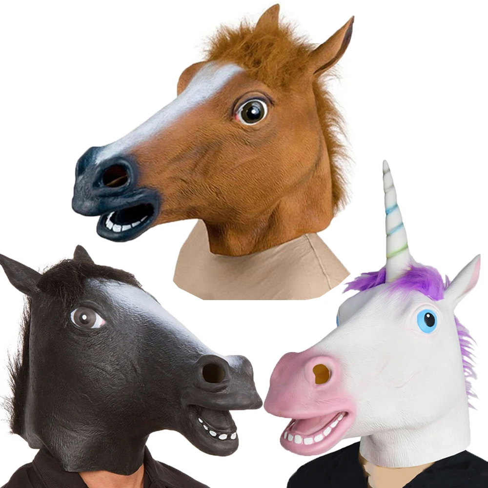 

Halloween Masks Latex Horse Head Cosplay Animal Costume Set Theater Prank Crazy Party Props Head Set Horse Mask Dog Horse Masks