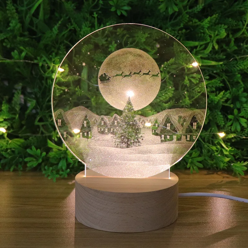 

Christmas Gift Acrylic Inner Carving 3D LED Night Lights Warm White Usb Wooden Table Lamp for Kids Xmas Gift Home Decoration