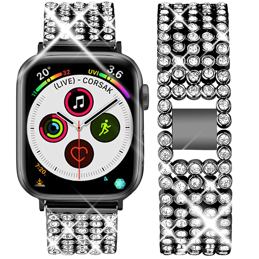 Высококачественный металлический браслет для часов Iwatch 4 5 Band 44 мм 40 мм замена стальной Алмазный ремешок для Apple Watch Series 3 2 1
