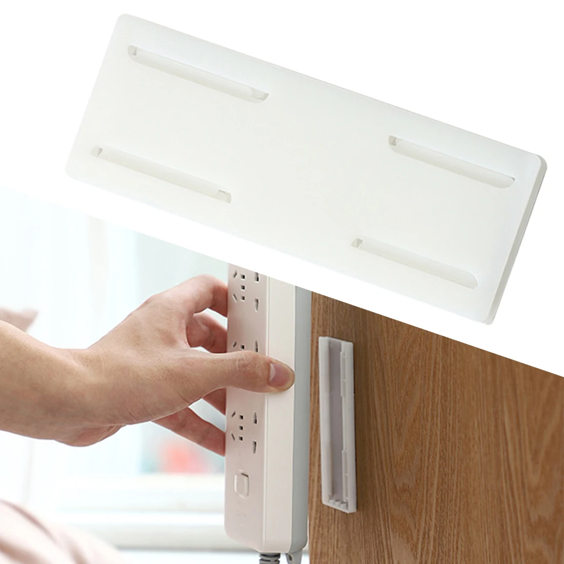

Self-Adhesive Power Strip Holder Desktop Socket Hanging Holder Fixator Wall-Mounted Remote Holder Punch Free White Plug Holder