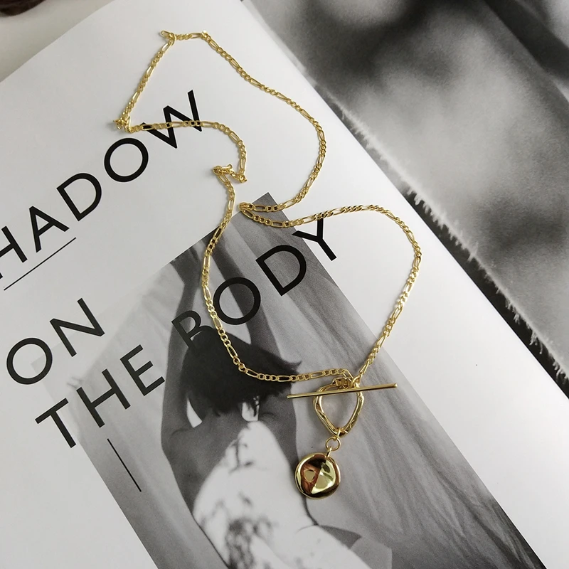 

925 Sterling Silver Irregular Buckle Pendant Necklace Gold Industrial Wind Creative Necklace for Women Fine Jewelry Gift