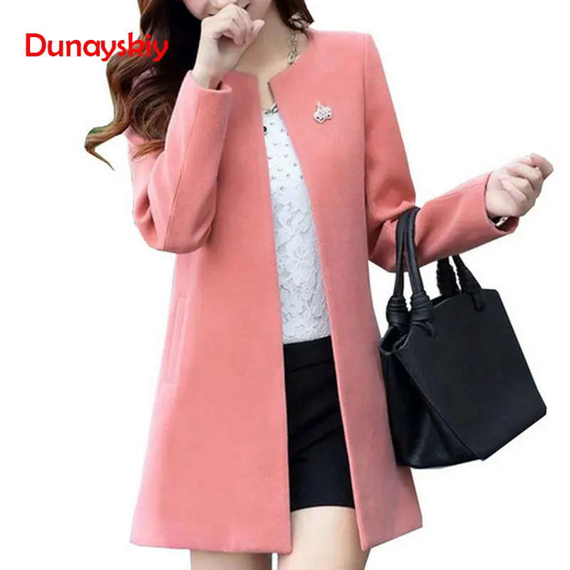 

Fashion Round Neck Long Sleeve Women Coats S-XXL Solid Color Wool Blends Loose Cardigan 2021 Autumn Slim Thin Outerwear