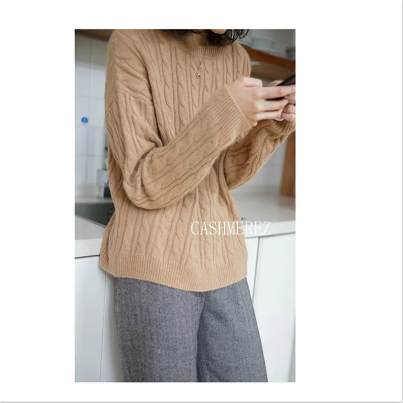 

cashmere sweater female head round neck short loose thickening twist solid color knitted sweaters women autumn winter