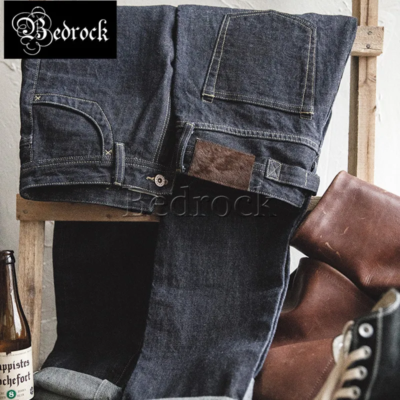 

Bedrock Paris Buckle Vintage 14.8oz washed Raw Denim Jeans for men Black Horse Fur Brand Straight Jeans Edition High Slim Jeans