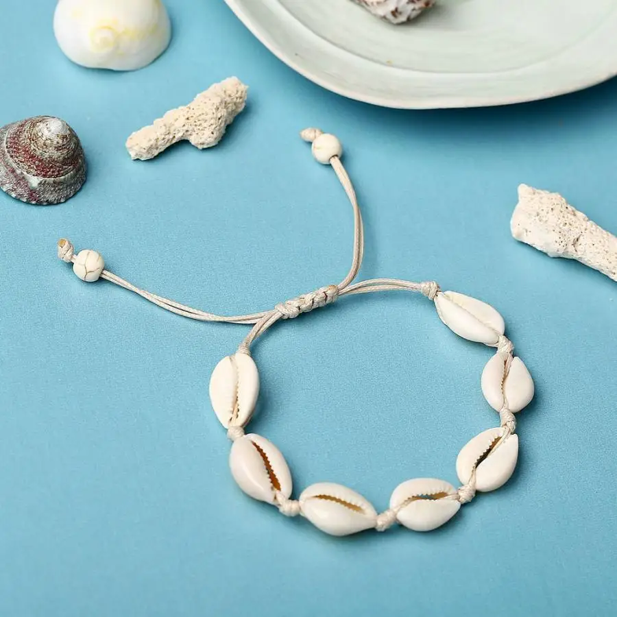 Винтажный Плетеный Браслеты из ракушек Регулируемый простой ручной вязки