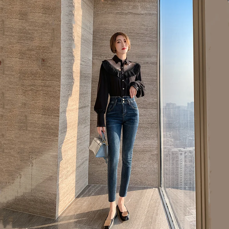 

Street fried high-waisted jeans women 2021 spring new style foreign fashion skinny pants