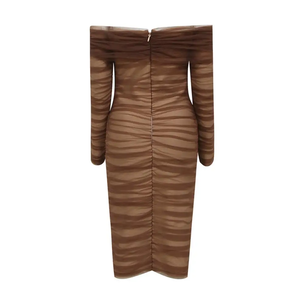 Новое зимнее модное сексуальное с открытыми плечами ДРАПИРОВАННОЕ коричневое