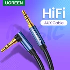 Аудиокабель UGREEN Aux, Hi-Fi стерео штекер-штекер, 90 градусов, под прямым углом, 3,5 мм, универсальный аудиокабель оплетенный вспомогательный