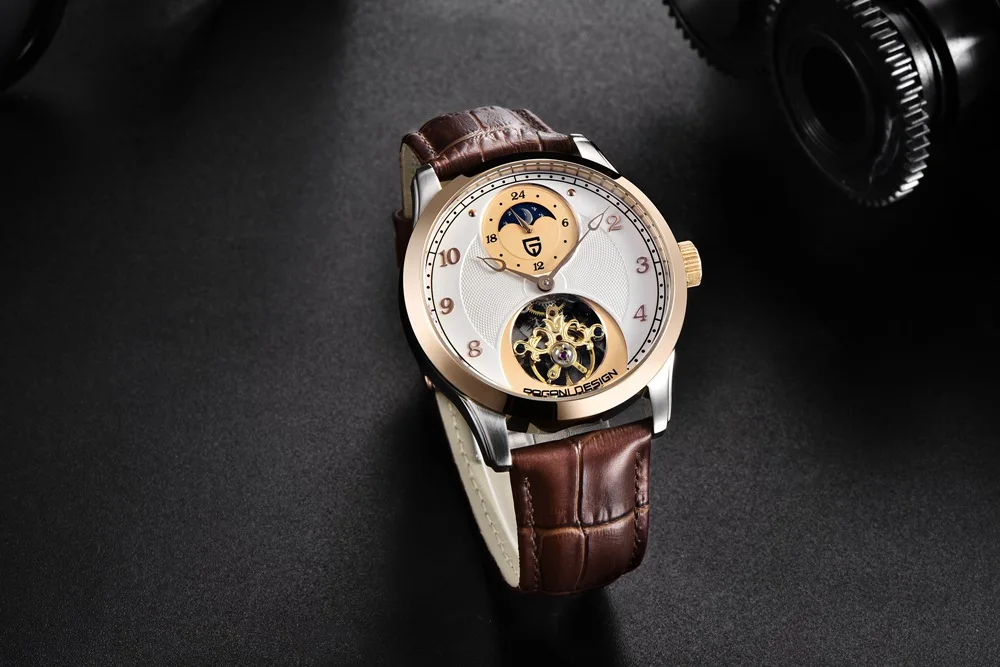 Модные мужские часы PAGANI, Топ бренд, роскошные часы со скелетом, мужские спортивные кожаные Tourbillon, автоматические механические наручные часы