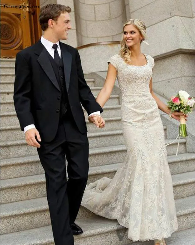 2019 романтическое кружевное свадебное платье недорогое Сдержанное с рукавами