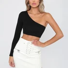 Женская футболка с одним открытым плечом и длинным рукавом, белый и черный укороченный топ, 2022