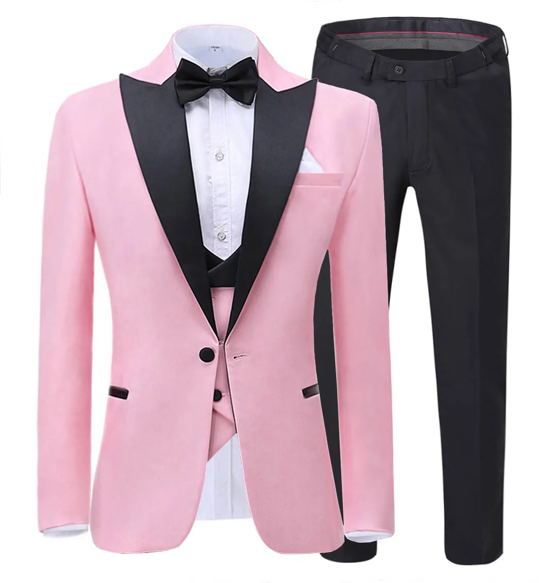 

2021 New Fashion Men's Suit 3-Pieces Slim Fit Shawl Lapel Tuxedos Groomsmen For Wedding party (Blazer+vest+Pants)