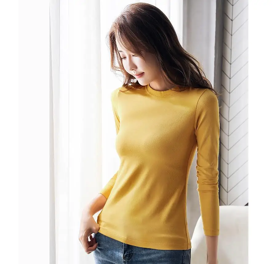 Женская футболка из 95% хлопка с круглым вырезом и длинным рукавом | одежда