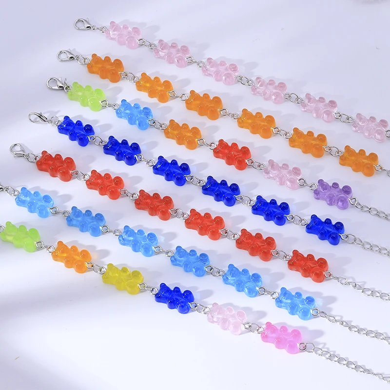 

Fashion Candy Color Mini Gummy Bears Bracelets & Bangles for Women 12 Style Summer Kids Party Jewelry Cute Bear DIY Trinket