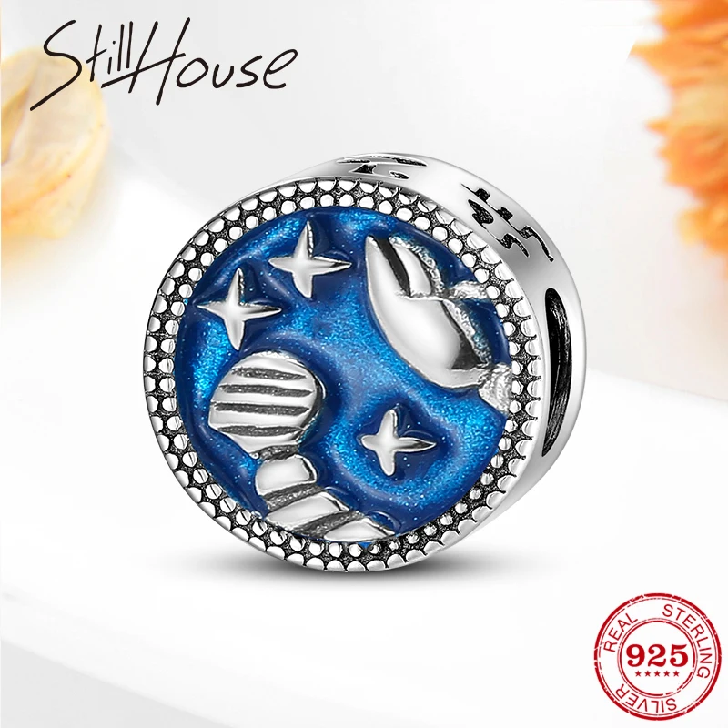 Новинка Стерлинговое Серебро 925 пробы созвездие рак синяя эмаль Шарм подходит