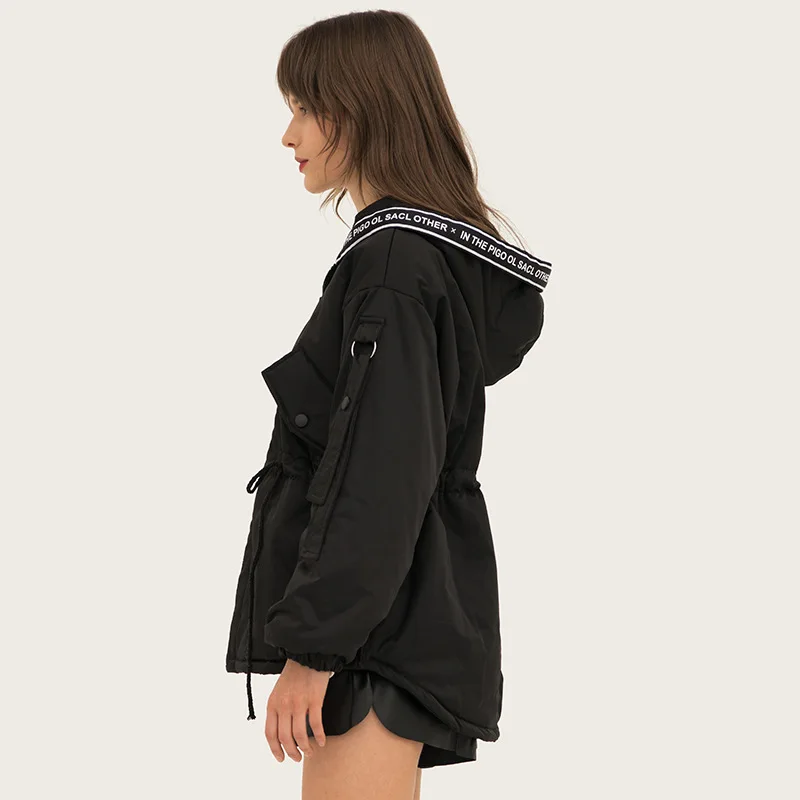 Women Winter Loose Hooded Sport Cotton Coat High Street Fashion Style Letter Contrast Color Stitching Thick Jacket | Женская одежда