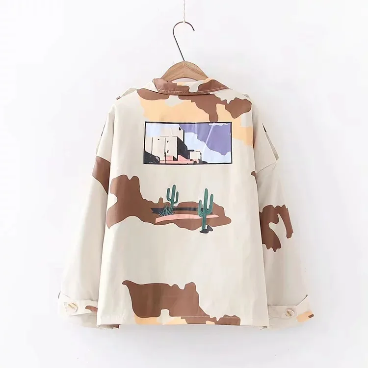 NoEnName_Null пальто камуфляж карман РЕТРО куртка женская осень весна длинный дизайн