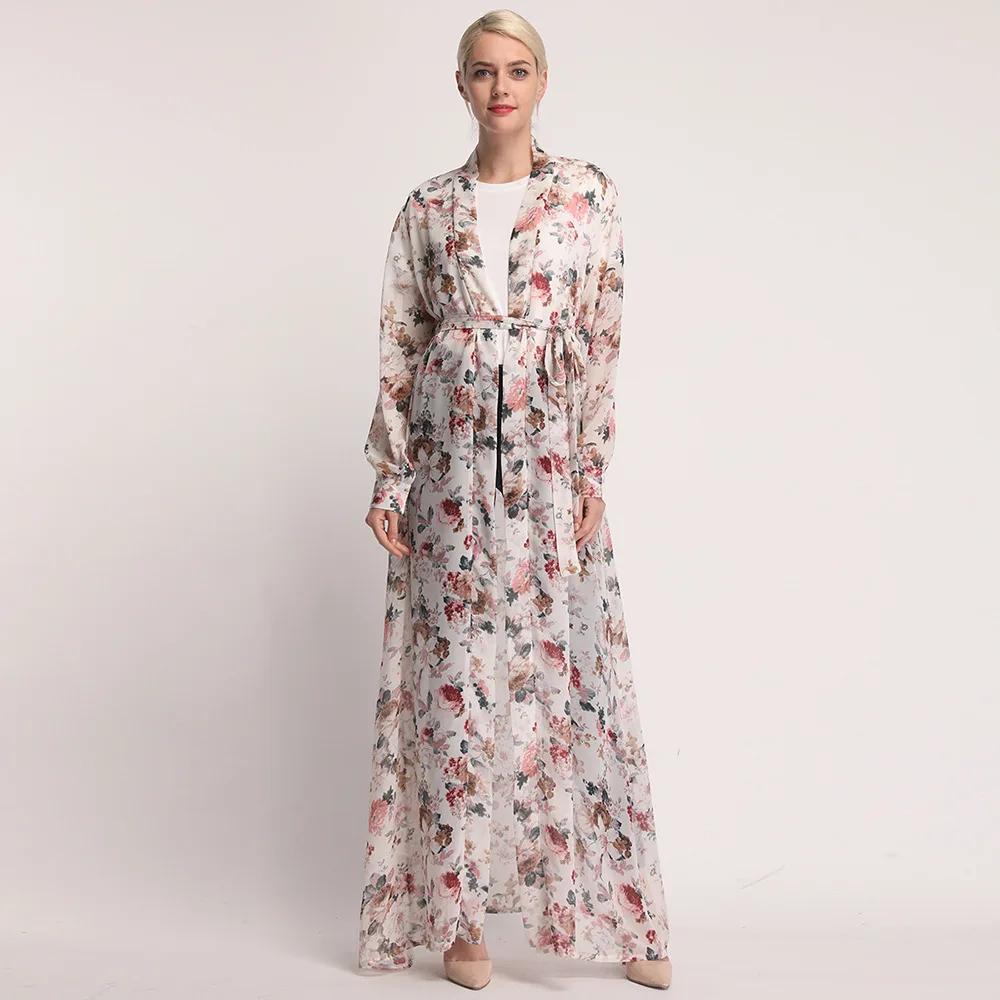 Шифоновое платье-кардиган с цветочным принтом женские повседневные свободные