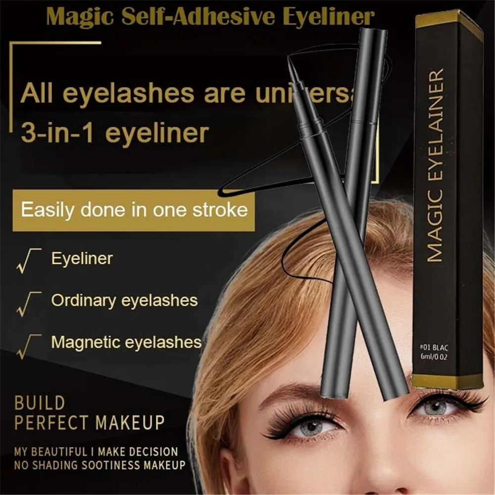 1Pc 3 In 1 Magic Self-Adhesive Black Eyeliner Waterproof Non-Blooming Quick-Drying Three-In-One Sticky Liquid Eyelashes |