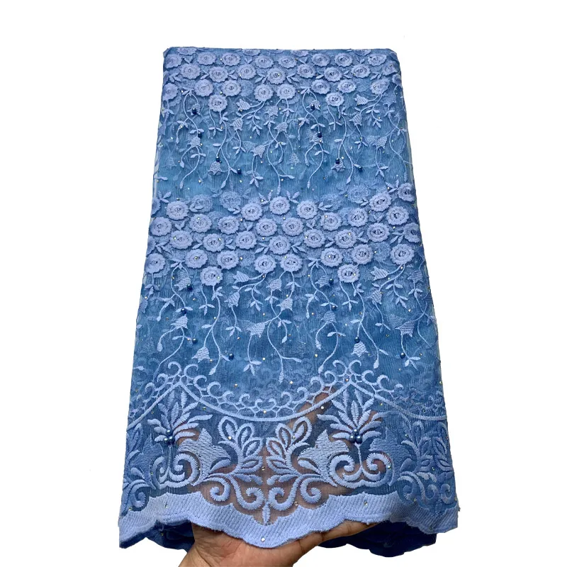 

Wholesale African Tulle Lace Fabric High Quality 2020 French Net Lace Embroidered Beaded Nigerian Lace Fabric F200317