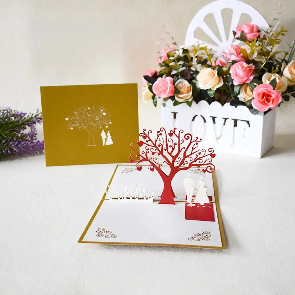 Love 3D Pop UP Cards Valentines Day Gift Postcard with Envelope Stickers Wedding Invitation Greeting Cards Anniversary for Her