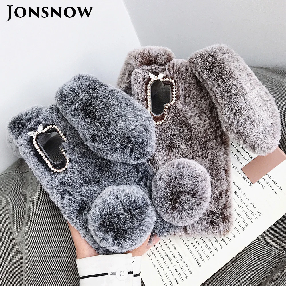JONSNOW для samsung Note 10 Pro 3D кролик шерсть теплый зимний мех блестящие стразы плюшевый