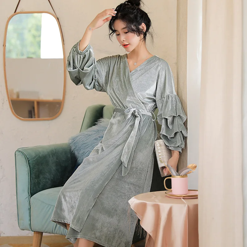 Теплые женские халаты для сна из кораллового флиса сексуальные плотные банные с