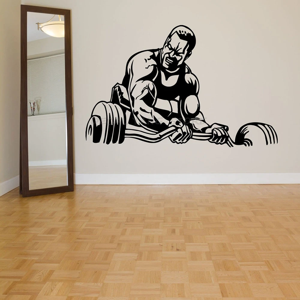 

Sports Wall Decals Family Gym Art Wall Sticker Home Decors Living Room Man Fitness Weight Lifting Pattern Removable 1536