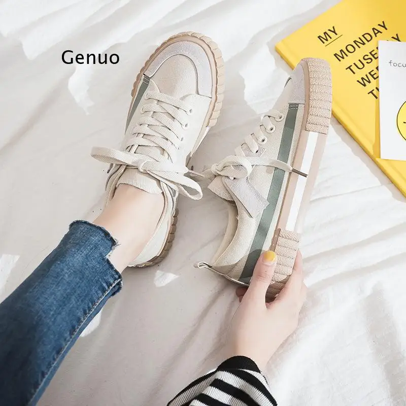 

Women Shoes 2021 New Spring Fashion Women Canvas Shoes Casual Flats Striped Casual Vulcanize Shoes Fashion Style Female Sneakers