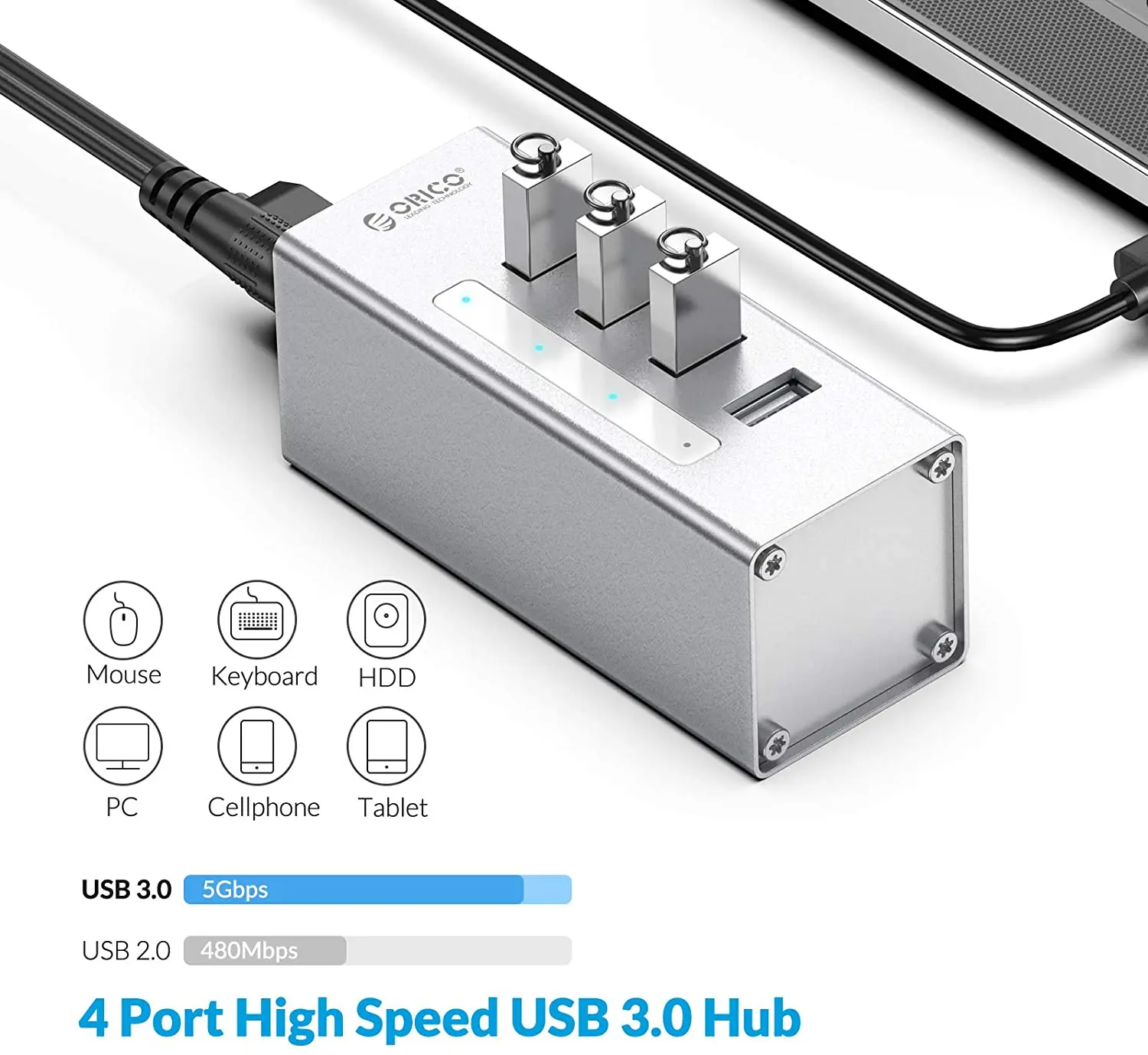ORICO Алюминиевый USB 3 0 концентратор с 12V внешним источником питания сплиттер