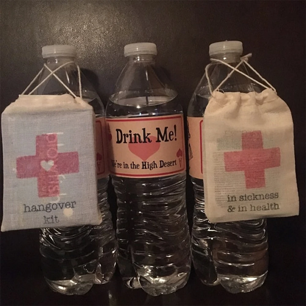 

Set of 50 Pcs/Personalized Wedding favor bags Custom Hangovers Kit bags Bachelor or Bachelorette party favor welcome cotton bags