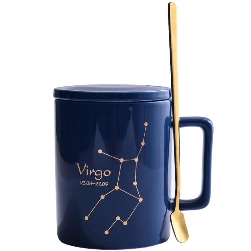 

OUSSIRRO 360ml Ceramic Coffee Mugs Constellation Theme Lucky Mug with Lid and Spoon Christmas Gift for Friends