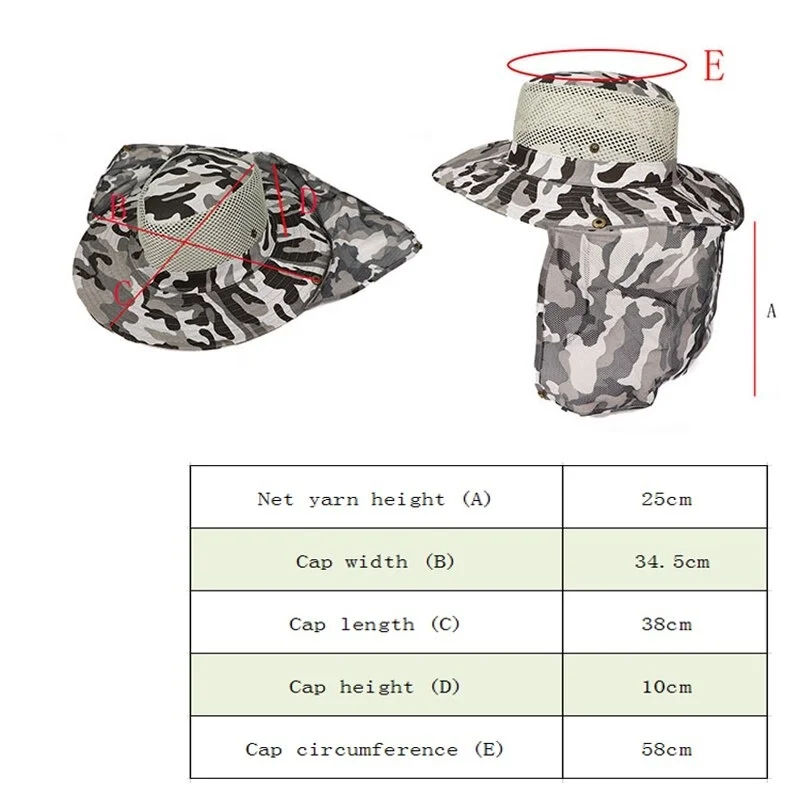 

Outdoor Fishing Hat Wide Brim Man Breathable Mesh Fishing Cap Beach Hats Camouflage Sun UV Protection Shade Hat