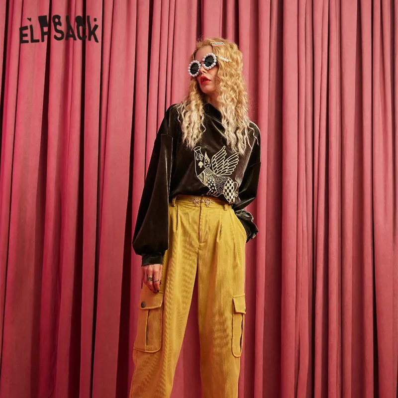 ELFSACK водолазка с принтом зеленой свинки Повседневная бархатная толстовка