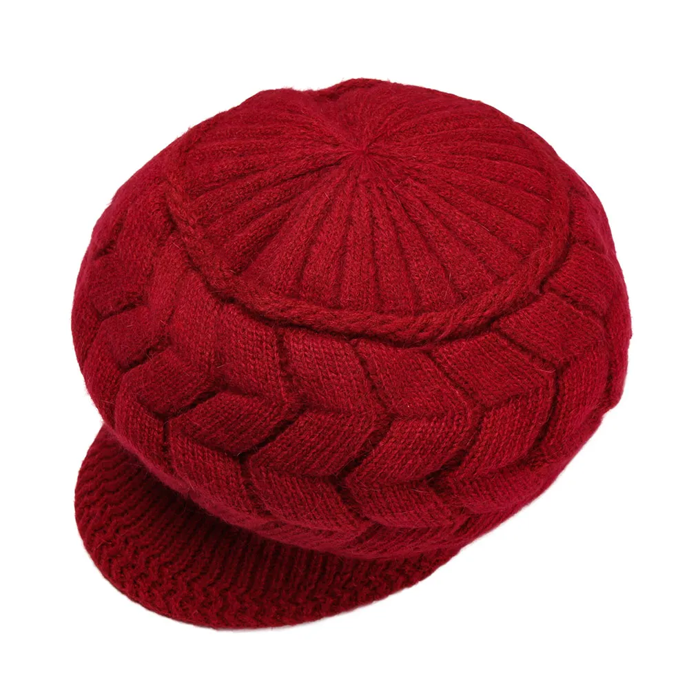 Wine Red Стиль, женские береты, Женская одноцветная шапка бини, сохраняющая тепло, вязанная подкладка, простая зимняя уличная теплая шапка - Цвет: Wine Red