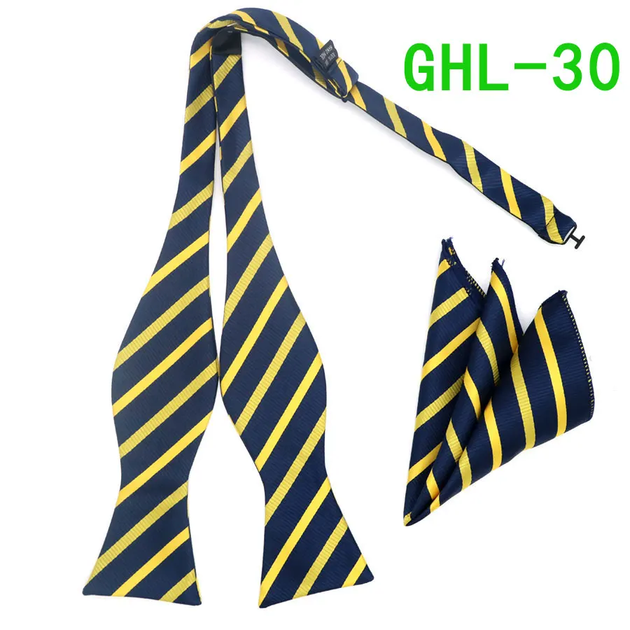 GHL 30 GHL17-36 полосатый шёлковый жаккардовый тканый Для мужчин бабочка самостоятельно регулируемый галстук-бабочка Карманный платок носовой платок костюм для свадебного торжества - Цвет: GHL 30