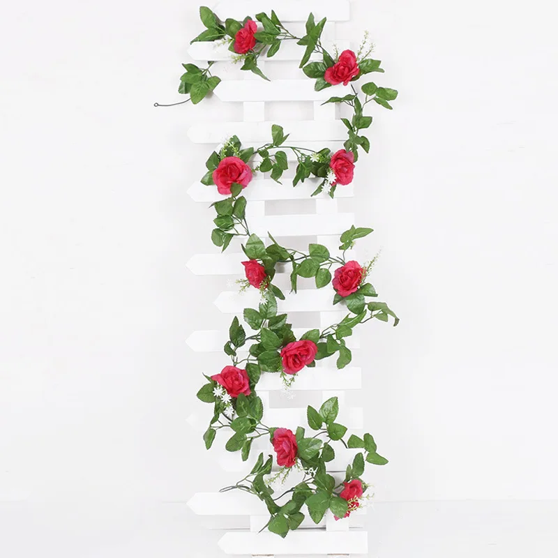 

2.2M Artificial Green Plant Hanging Ivy Leaf Green Luoye With 10 Fake Flowers Rattan House Garden Wall Hanging Party Decoration