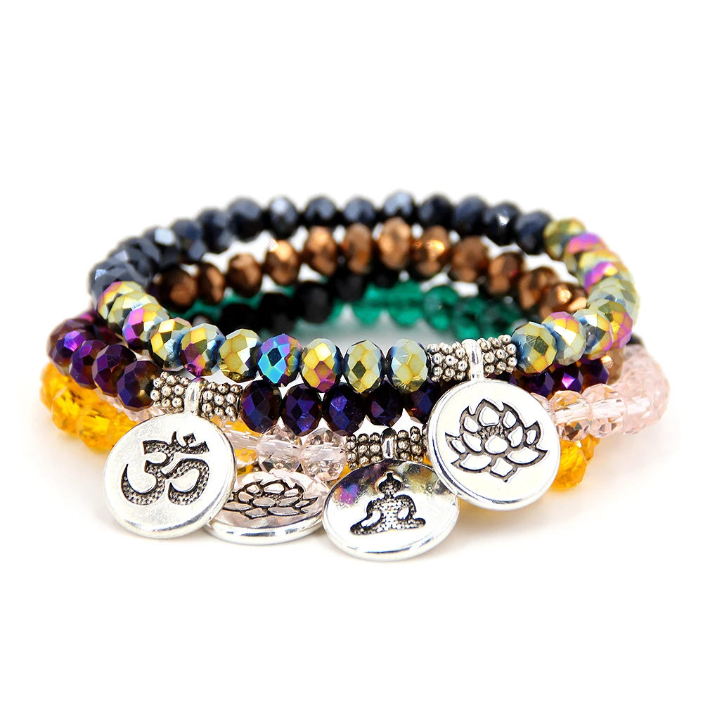 Женские браслеты цветной Кристальный стеклянный шарик для йоги лотос Будда