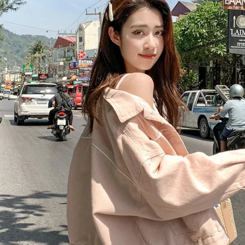 

Autumn Women's Denim Cropped Jacket Female Pockets Short Jean Jackets Ladies 2021 New Fashion Button Casual Solid Coats winter